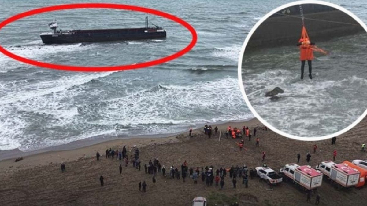 Sakarya'da nefes kesen anlar! Karadan gemiye roketle halat fırlatıldı