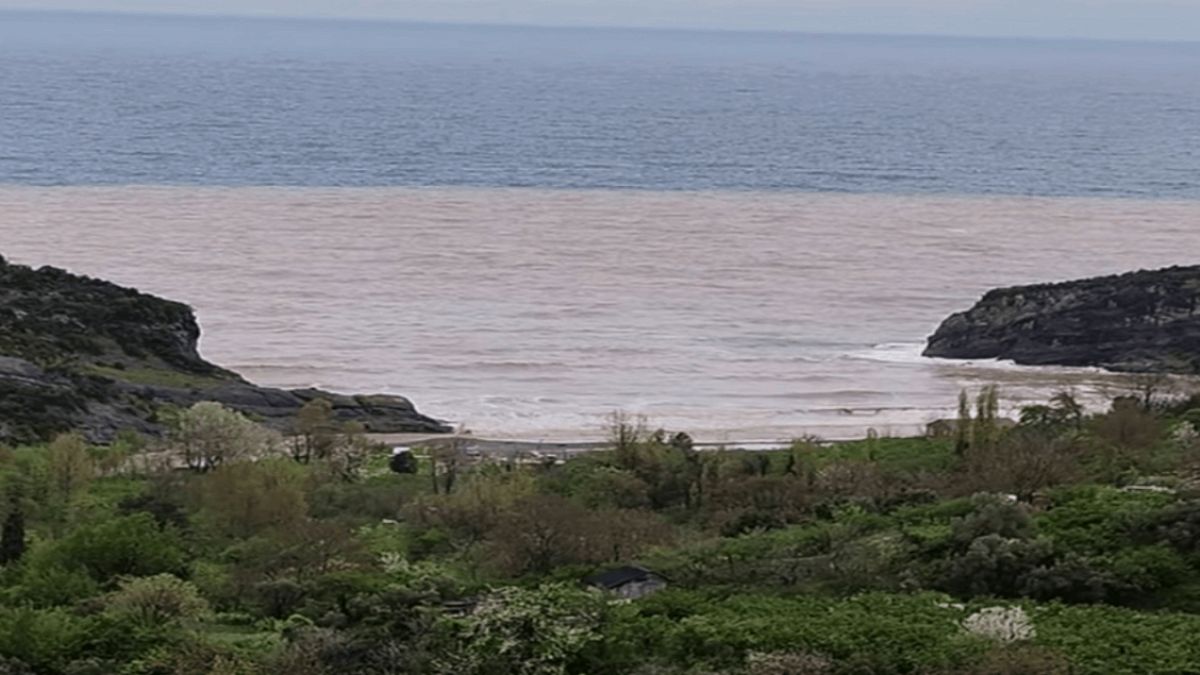 Bartın'da sağanağın ardından deniz çamur rengini aldı