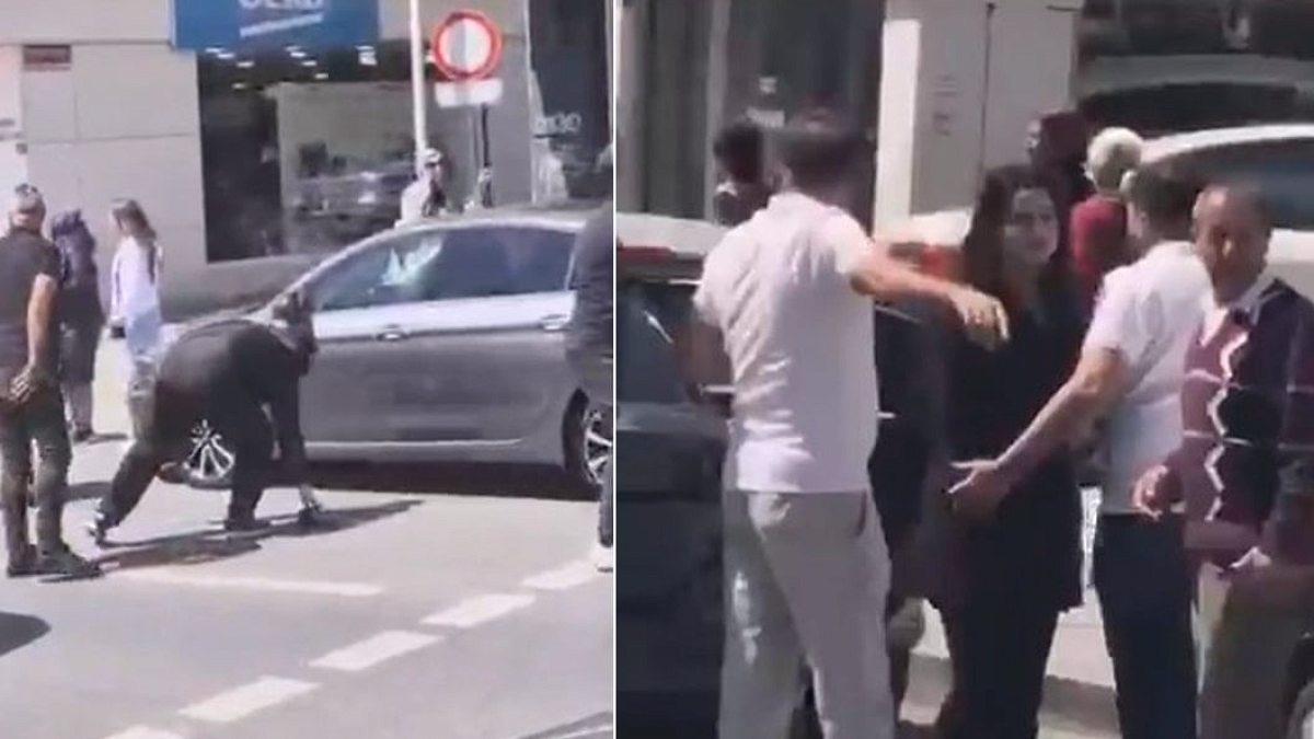 Sürücüler tekme tokat birbirine girdi! O anlar kamerada